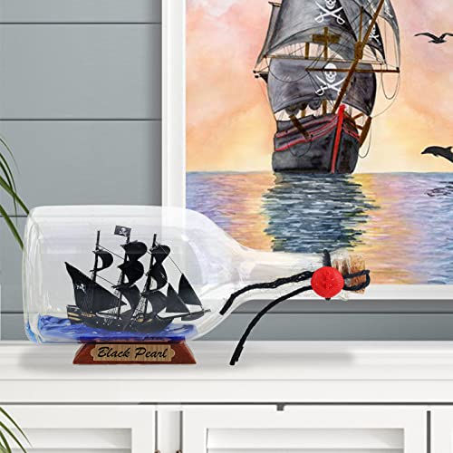 NAUTIMALL Black Pearl Caribbean Pirate Model Ship in a Bottle Glass Ornament Table top Nautical Home Decoration Mayflower USS Constitution USCG Eagle Gift for boy (Black Pearl 9”) - Image 5