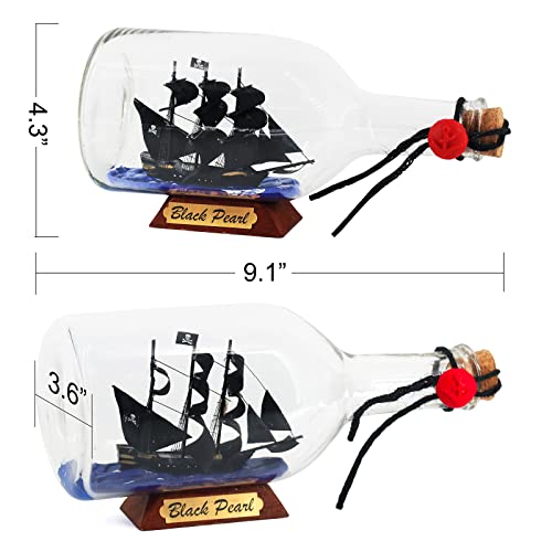NAUTIMALL Black Pearl Caribbean Pirate Model Ship in a Bottle Glass Ornament Table top Nautical Home Decoration Mayflower USS Constitution USCG Eagle Gift for boy (Black Pearl 9”) - Image 2