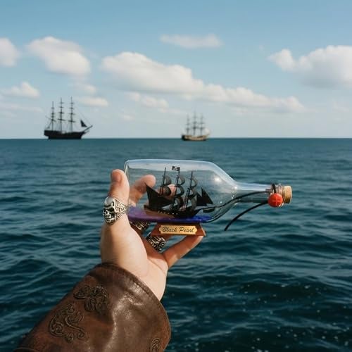 NAUTIMALL Black Pearl Caribbean Pirate Model Ship in a Bottle Glass Ornament Table top Nautical Home Decoration Mayflower USS Constitution USCG Eagle Gift for boy (Black Pearl 9”) - Image 4