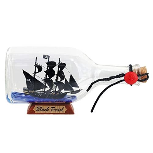 NAUTIMALL Black Pearl Caribbean Pirate Model Ship in a Bottle Glass Ornament Table top Nautical Home Decoration Mayflower USS Constitution USCG Eagle Gift for boy (Black Pearl 9”) - Image 1
