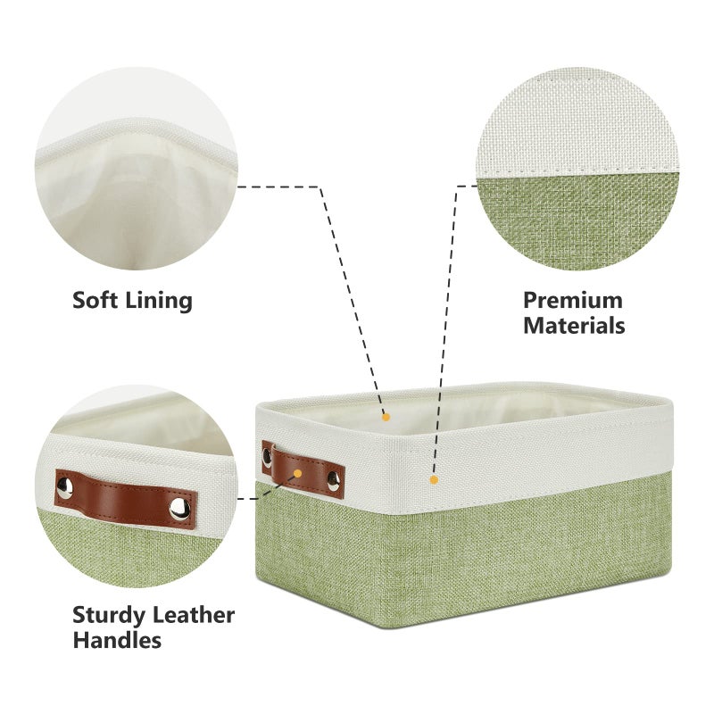 DULLEMELO Storage Baskets for Shelves  Small Fabric Collapsible Rectangular Storage Baskets for Organizing  Closets  Nursery  Home  Office  Empty Gift Baskets (6-Pack  White&Green) - Image 3