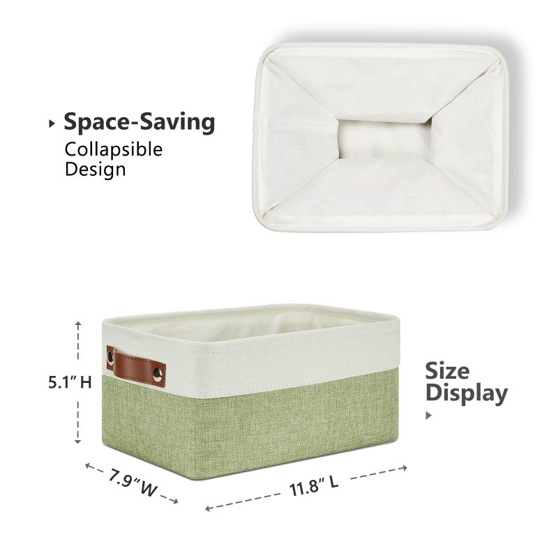 DULLEMELO Storage Baskets for Shelves  Small Fabric Collapsible Rectangular Storage Baskets for Organizing  Closets  Nursery  Home  Office  Empty Gift Baskets (6-Pack  White&Green) - Image 2