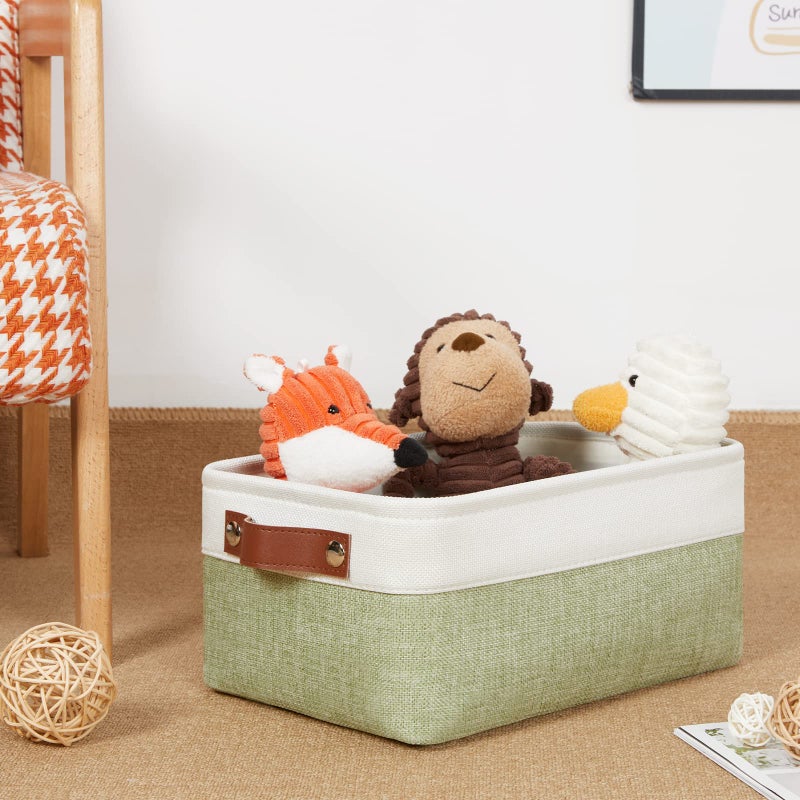 DULLEMELO Storage Baskets for Shelves  Small Fabric Collapsible Rectangular Storage Baskets for Organizing  Closets  Nursery  Home  Office  Empty Gift Baskets (6-Pack  White&Green) - Image 5