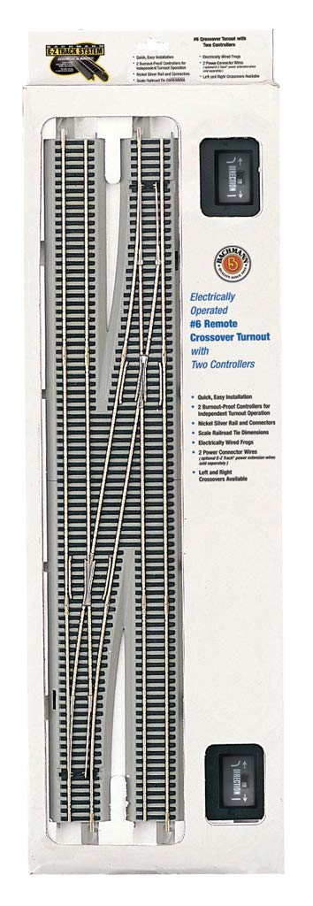 Bachmann Trains - Snap-Fit E-Z TRACK #6 REMOTE CROSSOVER TURNOUT - RIGHT (1/box) - NICKEL SILVER Rail With Gray Roadbed - HO Scale - Image 1