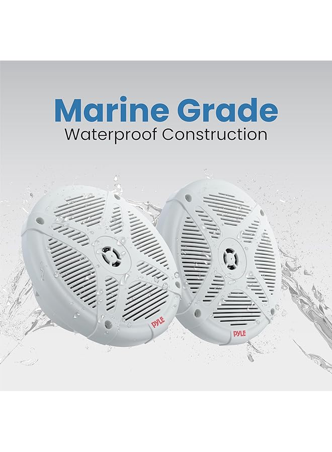 Pyle 6.5 Inch Marine Speakers (Pair) - 2-Way Ip-X4 Waterproof And Weather Resistant Outdoor Audio Dual Stereo Sound System With 600 Watt Power And Low Profile Design - Plmr652W (White) - Image 2