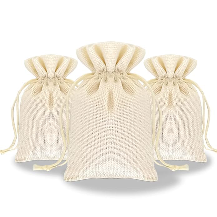 TurtleGrip Jute bags, pouches, Christmas gift bags, Birthday & Party Favor Gift Bag, Return Gifts, Size-10 * 10 inches(25x25 cms) Cream White Pack of 30. - Image 1