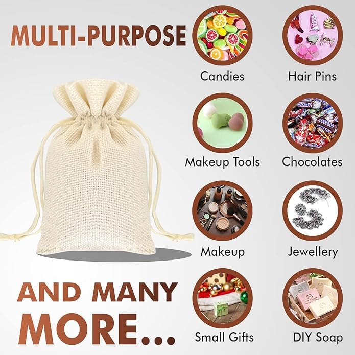 TurtleGrip Jute bags, pouches, Christmas gift bags, Birthday & Party Favor Gift Bag, Return Gifts, Size-10 * 10 inches(25x25 cms) Cream White Pack of 30. - Image 4