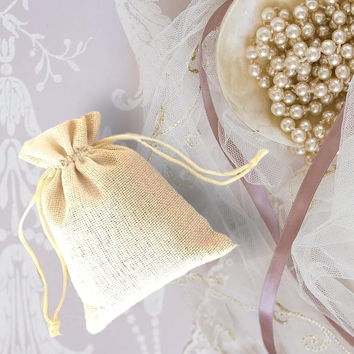 TurtleGrip Jute bags, pouches, Christmas gift bags, Birthday & Party Favor Gift Bag, Return Gifts, Size-10 * 10 inches(25x25 cms) Cream White Pack of 30. - Image 2