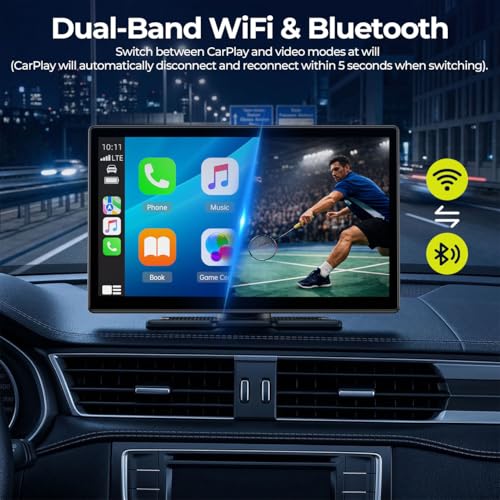 LAMTTO 9" Wireless CarPlay Screen with Net-Flix YouTube Apps Portable Car Play Screen for Apple Carplay and Android Auto with Backup Camera Navigation Bluetooth Voice Control AUX Siri - Image 5