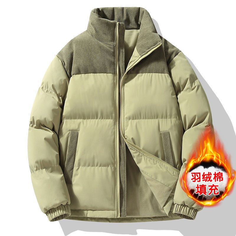 2023 New Cotton-Padded Coat Men'S Fashion Brand Contrast Color Fashion Loose Bread Coat Cotton-Padded Coat Thickened Warm Cotton-Padded Coat - Image 4