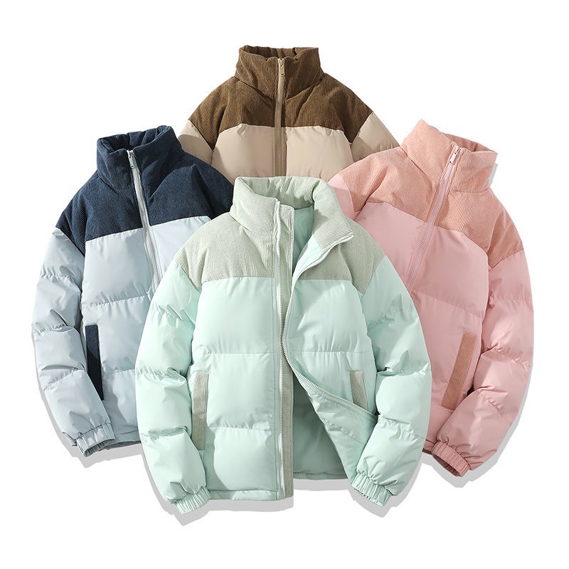2023 New Cotton-Padded Coat Men'S Fashion Brand Contrast Color Fashion Loose Bread Coat Cotton-Padded Coat Thickened Warm Cotton-Padded Coat - Image 2