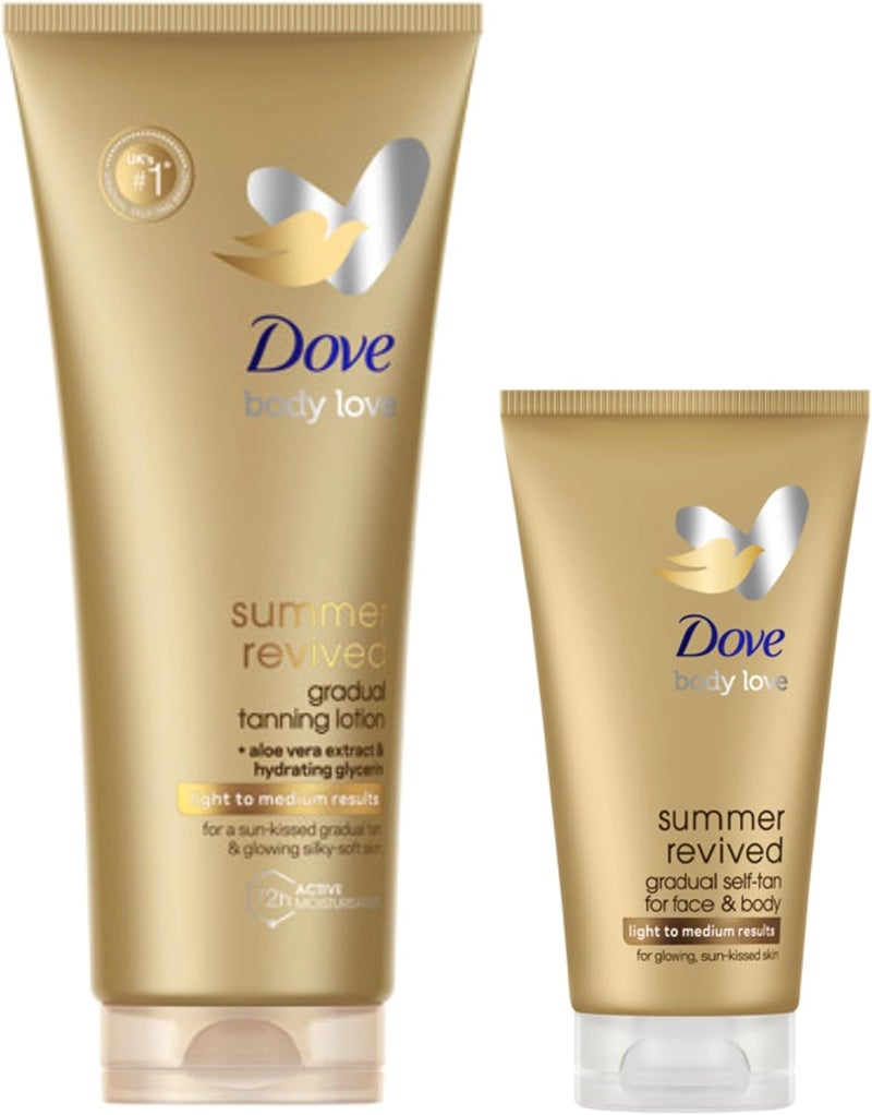 Dove Summer Revived Light to Medium Gradual Tanning Lotion 200 ml 75 ml Face Body Tanning Lotion for All Skin Types