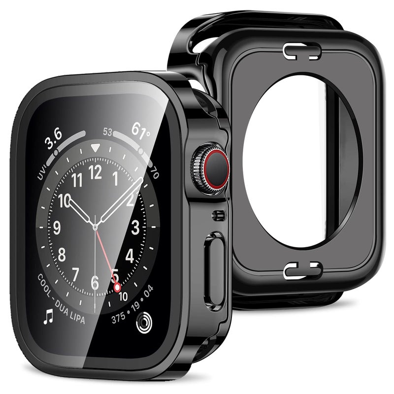 Amizee 2 in 1 Case [2-Pack] Compatible with Apple Watch Series 6 SE Series 5 Series 4 44mm with Built-in Screen Protector, Straight Edge Hard PC Full Body Protective Cover for iWatch 44mm, Black - Image 1