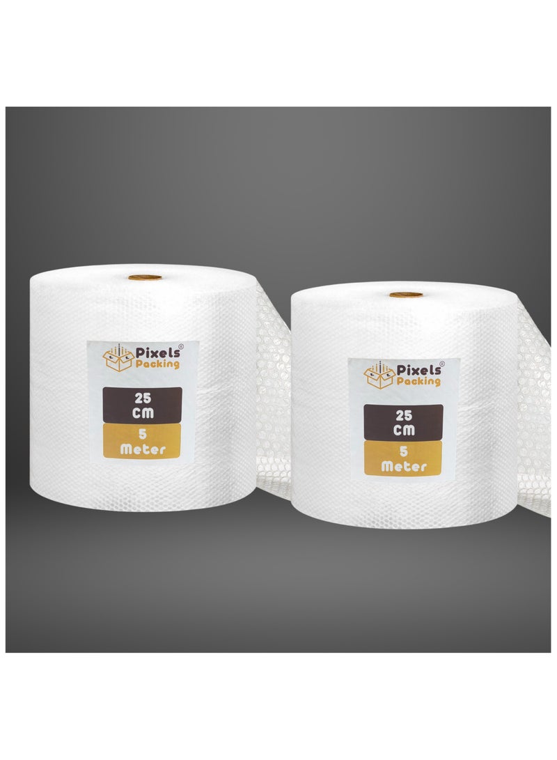 بكسل التغليف 2 لفة رول فقاعات بابلز شفاف من PixelsPackaging بعرض 25سم × وطول 5متر، متعدد الاستخدام للتغليف والشحن والتعبئة والنقل - Image 1