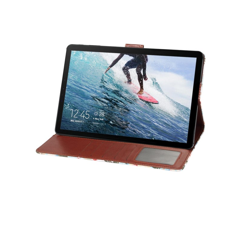 ديبايس جراب جلدي من البولي يوريثان بتصميم زهور أفقي لجهاز Galaxy Tab S4 10.5 / T830، مع حامل وفتحة بطاقة (أبيض) - Image 5