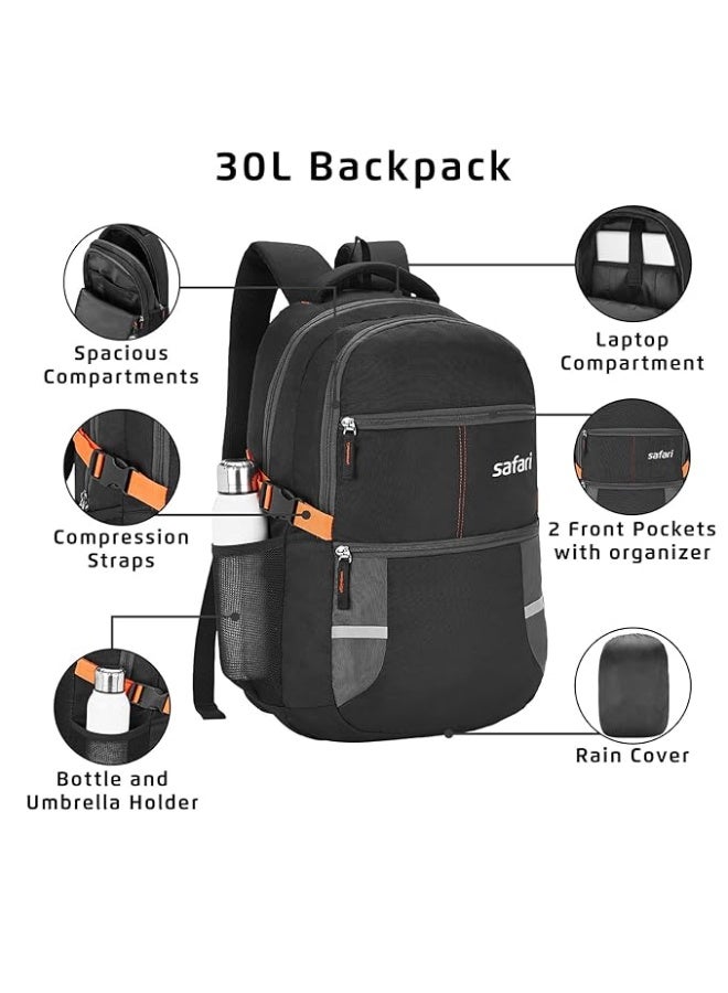 Safari Omega spacious/large laptop backpack with Raincover, college bag, travel bag for men and women, Black, 30 Litre - Image 2