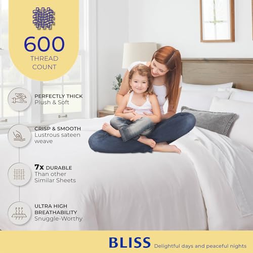 THREAD SPREAD King/California King Duvet Cover, 600 Thread Count Sateen 3Pc Egyptian Cotton Duvet Cover Set, 100% Pure Cotton Comforter Cover, 2 Pillow Shams, Zipper Closure, 7 Corner Ties - (White) - Image 2