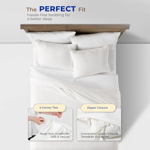 THREAD SPREAD King/California King Duvet Cover, 600 Thread Count Sateen 3Pc Egyptian Cotton Duvet Cover Set, 100% Pure Cotton Comforter Cover, 2 Pillow Shams, Zipper Closure, 7 Corner Ties - (White) - Image 4