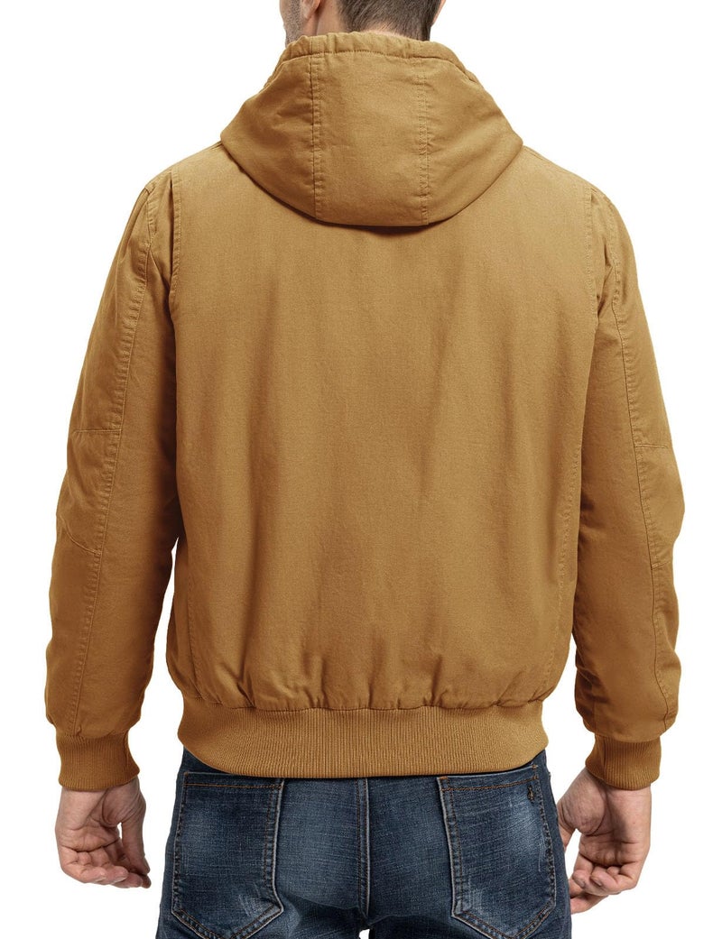TBMPOY Men's Winter Jackets Hooded Work Cotton Fleece Lined Duck Coats Flannel Active Workwear Coat Yellow L - Image 2