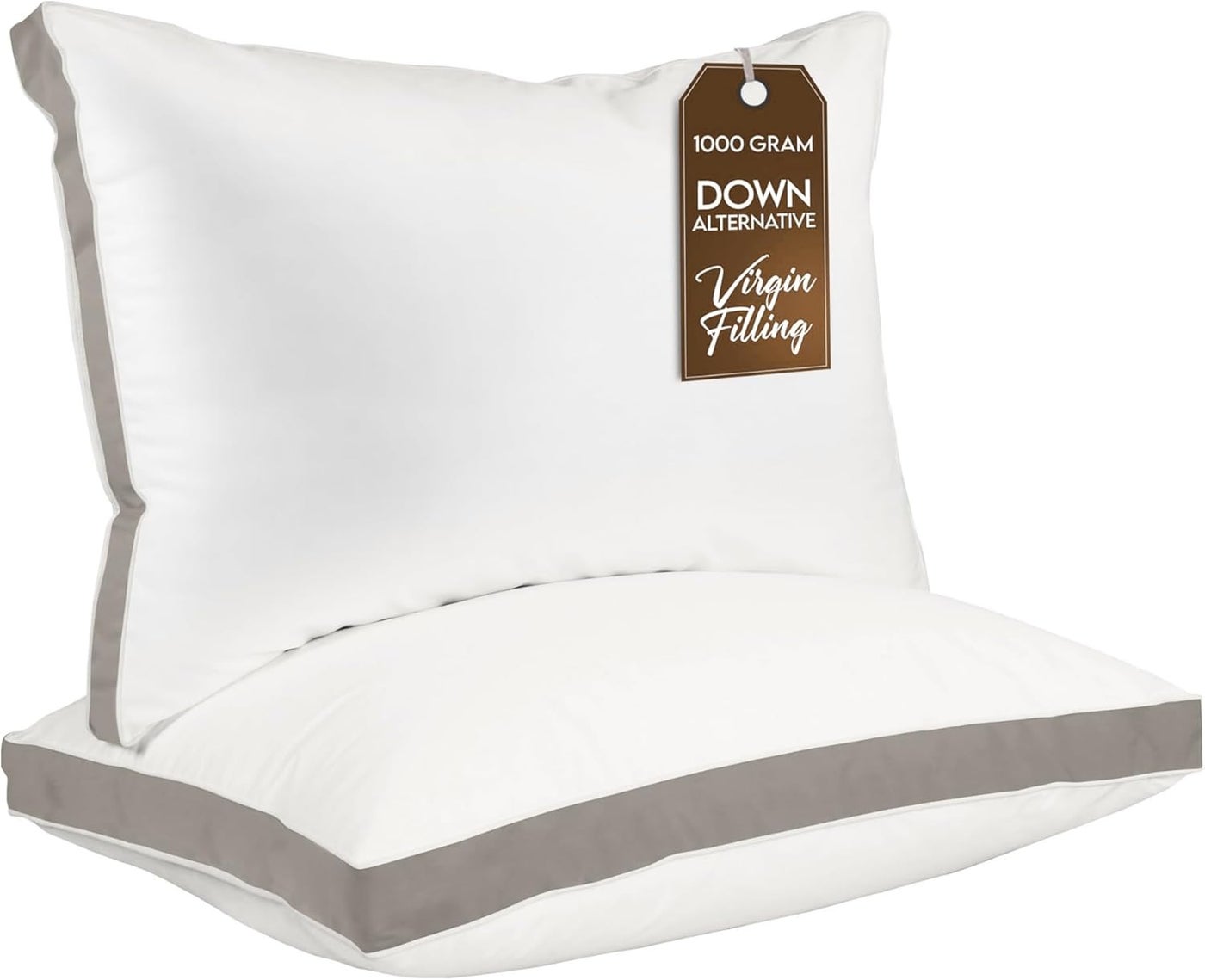 OSBED Double Piping Bed Pillows - Hotel Quality Down Alternative for Neck & Shoulder Support, Beige, King Size (20" x 32")