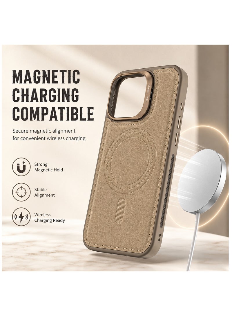 RADSUN Magnetic Leather Case for iPhone 16 Pro Max – Shockproof Slim Cover with Kickstand, Camera Protection & MagSafe Compatibility – Beige - Image 2