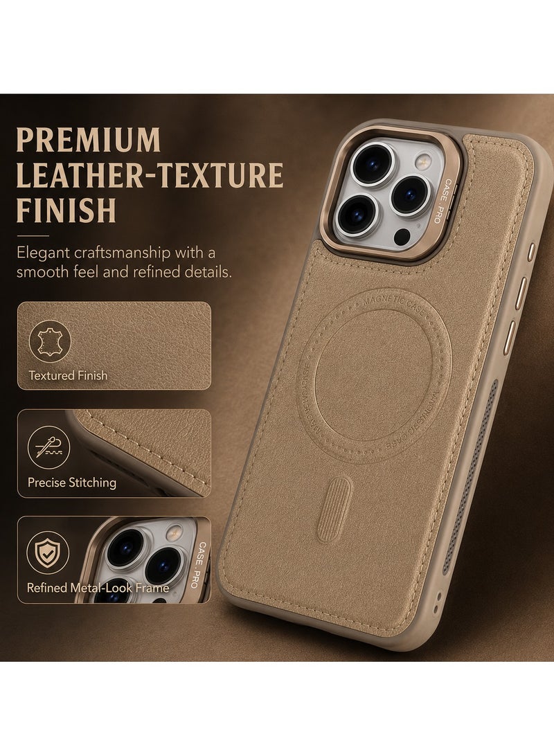 RADSUN Magnetic Leather Case for iPhone 16 Pro Max – Shockproof Slim Cover with Kickstand, Camera Protection & MagSafe Compatibility – Beige - Image 3
