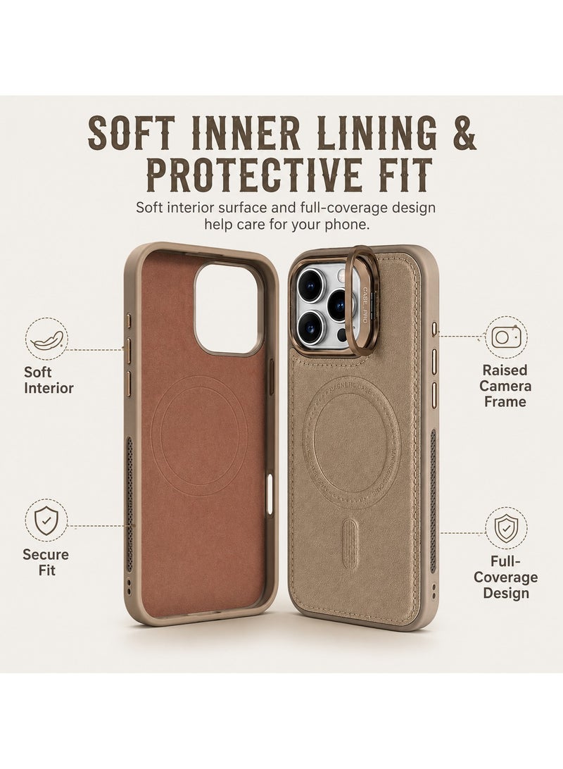 RADSUN Magnetic Leather Case for iPhone 16 Pro Max – Shockproof Slim Cover with Kickstand, Camera Protection & MagSafe Compatibility – Beige - Image 4
