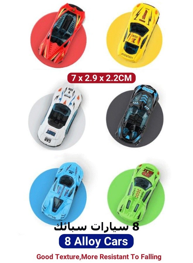 Racing Track Toy, Race Car Track Toy Truck Toy Foldable Car Race Track Playset Ejection Race Truck with 8 Alloy Cars Dual- Track Transport Car Carrier Toy Container Truck Toy for 3+ Years Boys Girls - Image 3