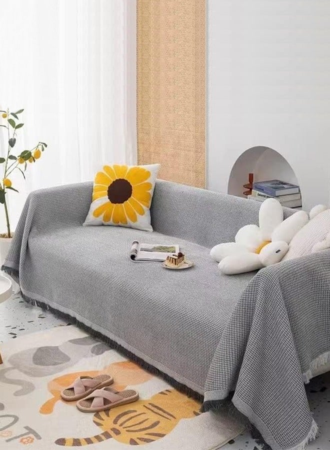 DUNISO Sofa cover, knitted waffle sofa blanket towel blanket, fully wrapped furniture protective cover, dust proof and anti slip, double sided usable, available in all seasons, suitable for double seat sofa, 180 * 260cm, gray - Image 5