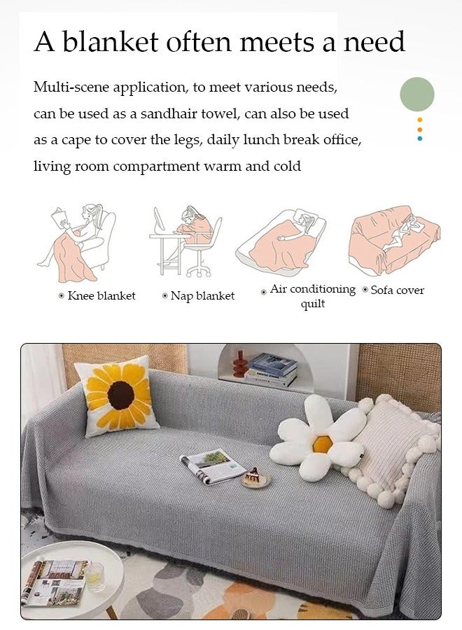 DUNISO Sofa cover, knitted waffle sofa blanket towel blanket, fully wrapped furniture protective cover, dust proof and anti slip, double sided usable, available in all seasons, suitable for double seat sofa, 180 * 260cm, gray - Image 3