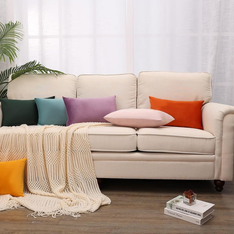 MZPSO Pack of 2, Velvet Super Soft Solid Decorative Square Throw Pillow Covers Set Cushion Case for Sofa Bedroom Car 12 x 20 Inch 30 x 50 cm Purple - Image 5