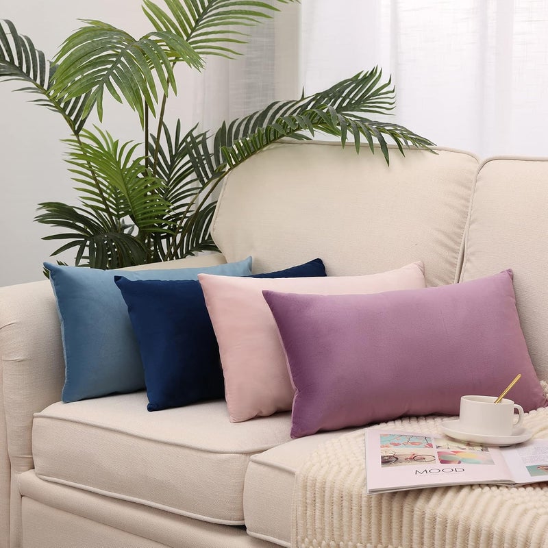 MZPSO Pack of 2, Velvet Super Soft Solid Decorative Square Throw Pillow Covers Set Cushion Case for Sofa Bedroom Car 12 x 20 Inch 30 x 50 cm Purple - Image 2