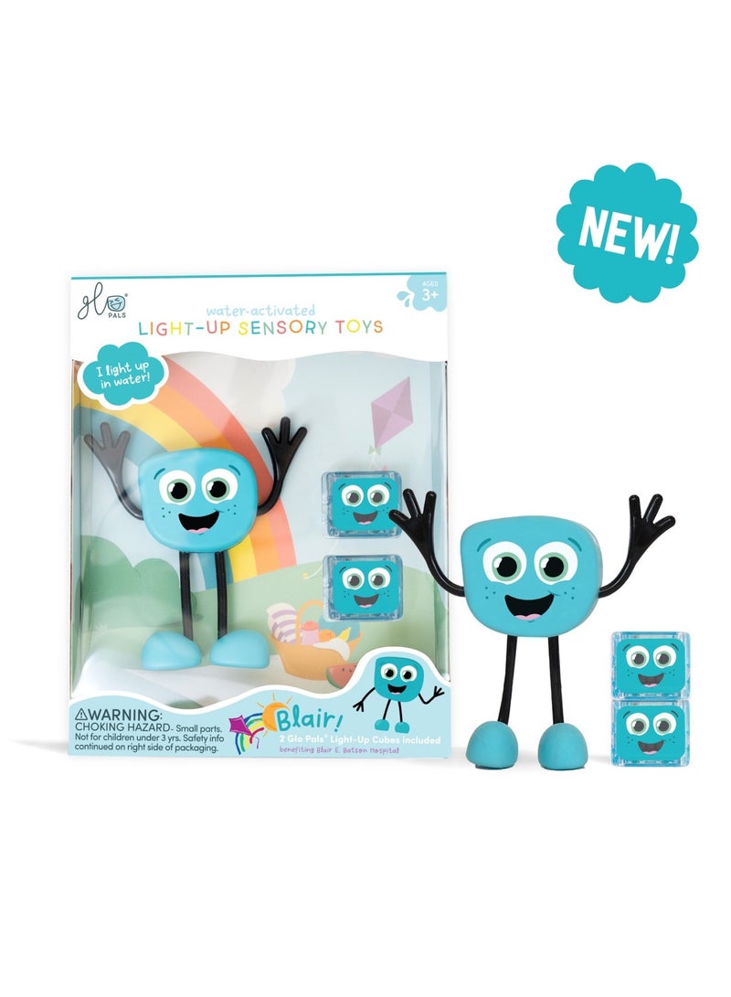 Glo Pals Bath Toys Character & Water-Activated Light-Up Cubes - Sensory Toys for Girls & Boys - Sami + 2 Blue Cubes - Image 1