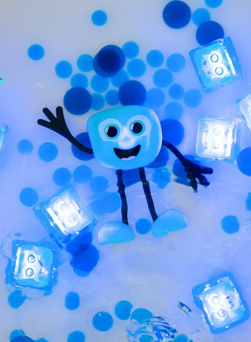 Glo Pals Bath Toys Character & Water-Activated Light-Up Cubes - Sensory Toys for Girls & Boys - Sami + 2 Blue Cubes - Image 2