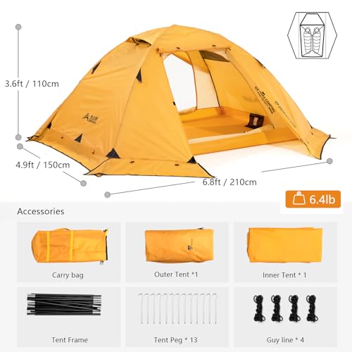 BISINNA 4 Season Tent for Backpacking Winter Tents 2 Person Lightweight Cold Weather Tents Waterproof Double Layer All Season Tent Aluminum Alloy Poles Easy Set Up for Camping, Hiking, Outdoor - Image 2