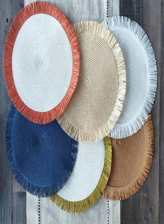 Fennco Styles Handwoven Fringe Boho Placemats 15" Round, Set of 4 - Ivory Braided Texture Table Mats for Home, Dining Room, Banquets, Family Gathering and Special Occasion - Image 5