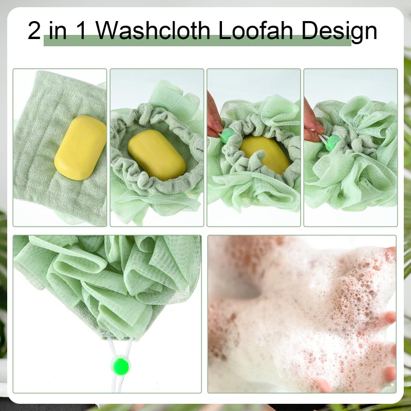 Swiffen 6 Pack Washcloth Loofah Combo 2 in 1 Drawstring Loofah Sponge with Bar Soap Pocket Exfoliation Mesh Shower Puff Ball for Body Wash Cleansing and Smooth Skin (Multicolor) - Image 3