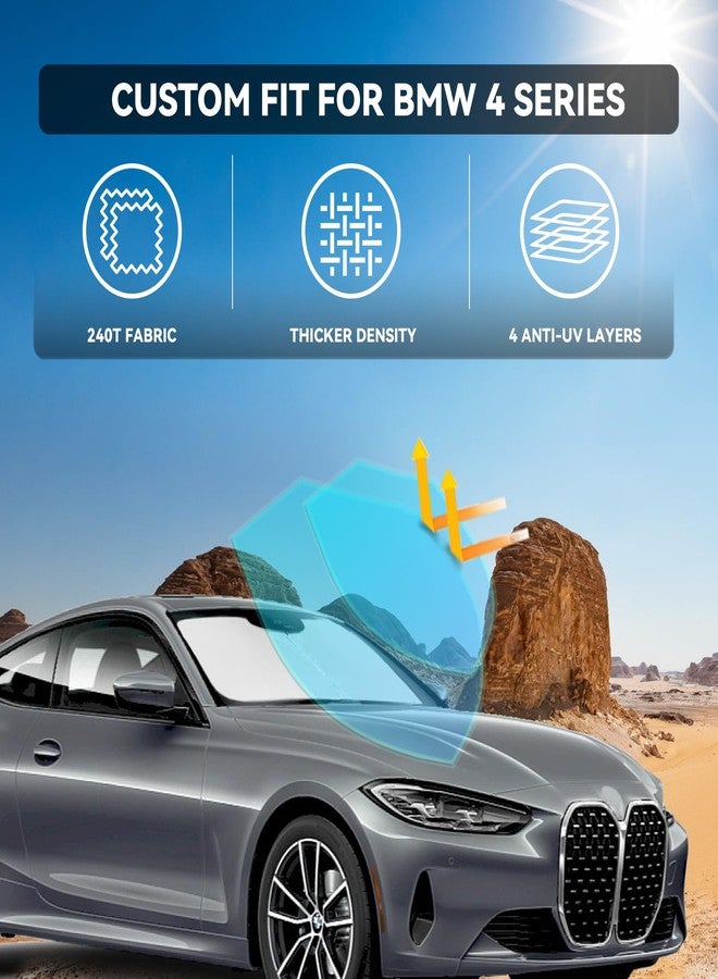 ZOIBV for BMW 4 Series 2021-2025 Windshield Sun Shade - 4 Layers Car Sunshades for Front Windows Shade Cover Custom Fit 4 Series Sun Visor 240T Retractable Shade Blocks UV Rays Car Accessories - Image 2