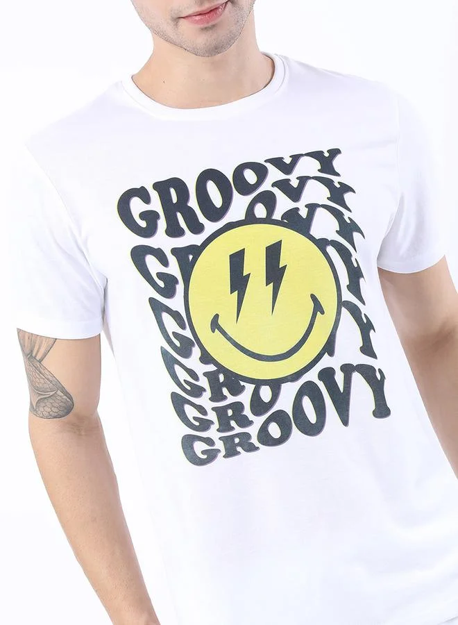 Ketch Ketch Groovy Emoji Print Slim Fit T-shirt