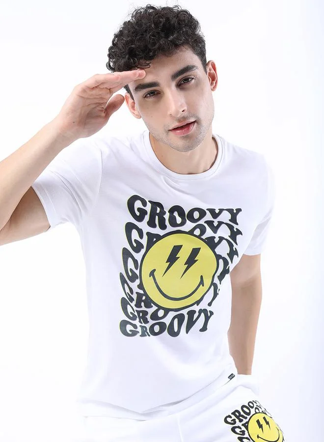 Ketch Ketch Groovy Emoji Print Slim Fit T-shirt