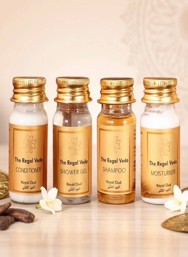 clayherbs The Regal Veda | Set Of 100 25 Pcs Shower Gel 35 Ml | 25 Pcs Moisturizer 35 Ml | 25 Pcs Shampoo 35 Ml | 25 Pcs Hair Conditioner 35 Ml | Hotel Amenities | Guest House Kit | Pack Of 100 - Image 1