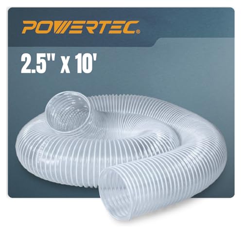 POWERTEC OWERTEC 2-1/2" x 10' Dust Collection Hose, Flexible PVC Dust Collector Hose for Table Saw, Band Saw, Router Table, Belt Sander, Woodworking & Garage, Wood Shop Dust Collection System (70129) - Image 1