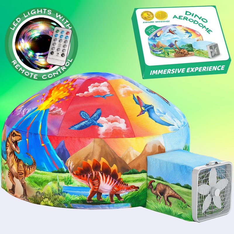 W&O Dino Aerodome with LED Lights - Inflatable Jurassic Fort for Kids Aged 3-12, Inflates in Seconds Creating an Immersive Dinosaur Experience (Fan Not Included) - Image 1