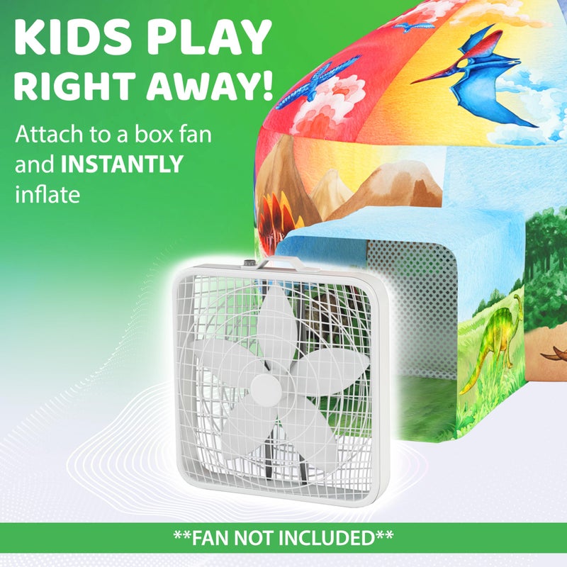 W&O Dino Aerodome with LED Lights - Inflatable Jurassic Fort for Kids Aged 3-12, Inflates in Seconds Creating an Immersive Dinosaur Experience (Fan Not Included) - Image 2