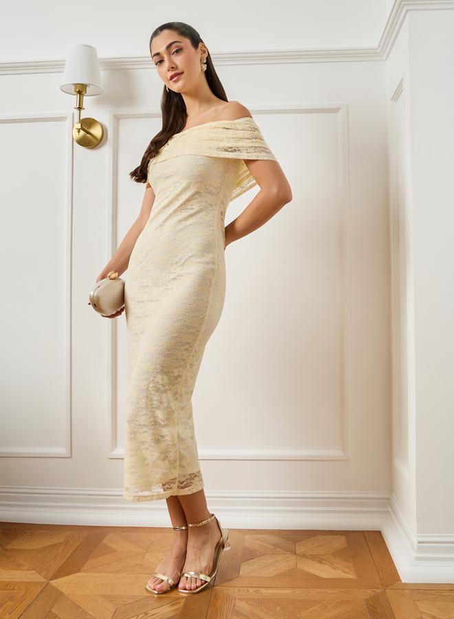 Styli Women Beige Lace Sheath Midi Dress - Image 3