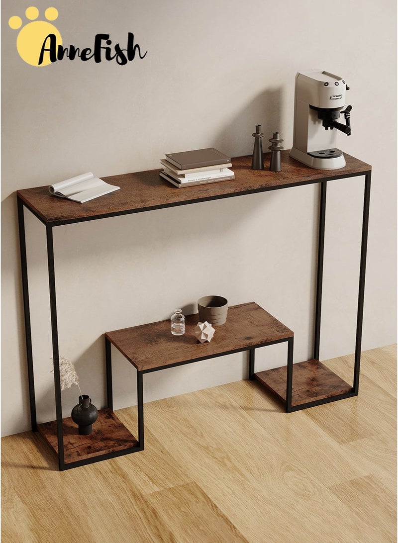 آن فش قطعتان من طاولات الكونسول ثلاثية الطبقات، مقاس 120 × 30 × 80 سم، مع رف تخزين، مناسبة للأريكة والمدخل وغرفة المعيشة. - Image 5