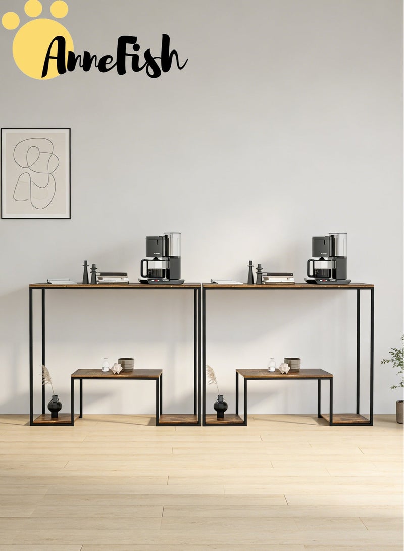 آن فش قطعتان من طاولات الكونسول ثلاثية الطبقات، مقاس 120 × 30 × 80 سم، مع رف تخزين، مناسبة للأريكة والمدخل وغرفة المعيشة. - Image 1