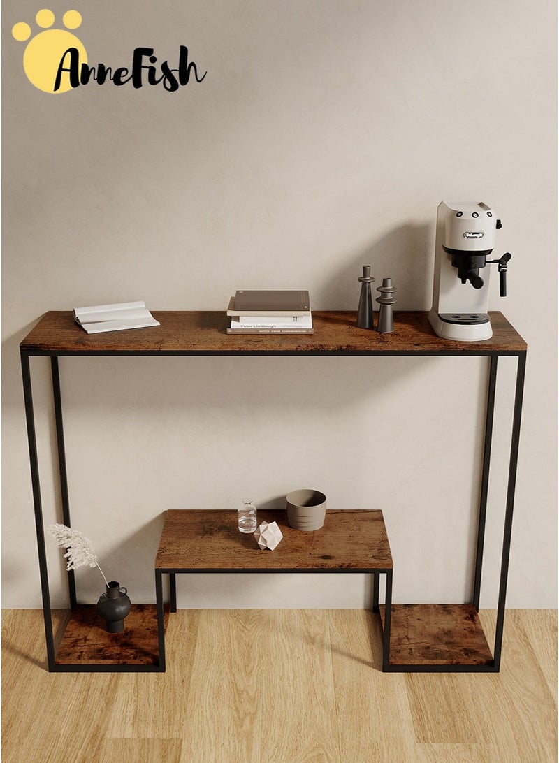 آن فش قطعتان من طاولات الكونسول ثلاثية الطبقات، مقاس 120 × 30 × 80 سم، مع رف تخزين، مناسبة للأريكة والمدخل وغرفة المعيشة. - Image 4