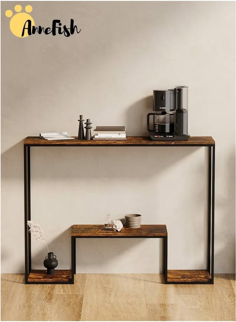 آن فش قطعتان من طاولات الكونسول ثلاثية الطبقات، مقاس 120 × 30 × 80 سم، مع رف تخزين، مناسبة للأريكة والمدخل وغرفة المعيشة. - Image 2