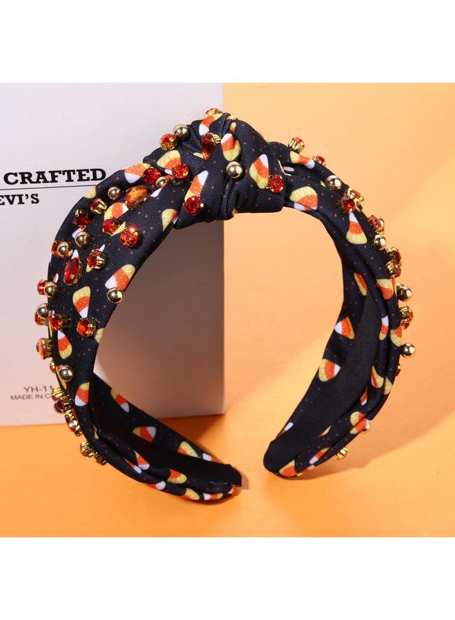PHALIN Halloween Headband For Women Halloween Accessories Rhinestone Candy Corn Pumpkin Ghost Knotted Headband Costume Party Gifts (Candy Corn 2) - Image 3